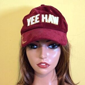 Simply Southern Burgundy Corduroy YEEHAW Baseball Cap Sparkle Lettering